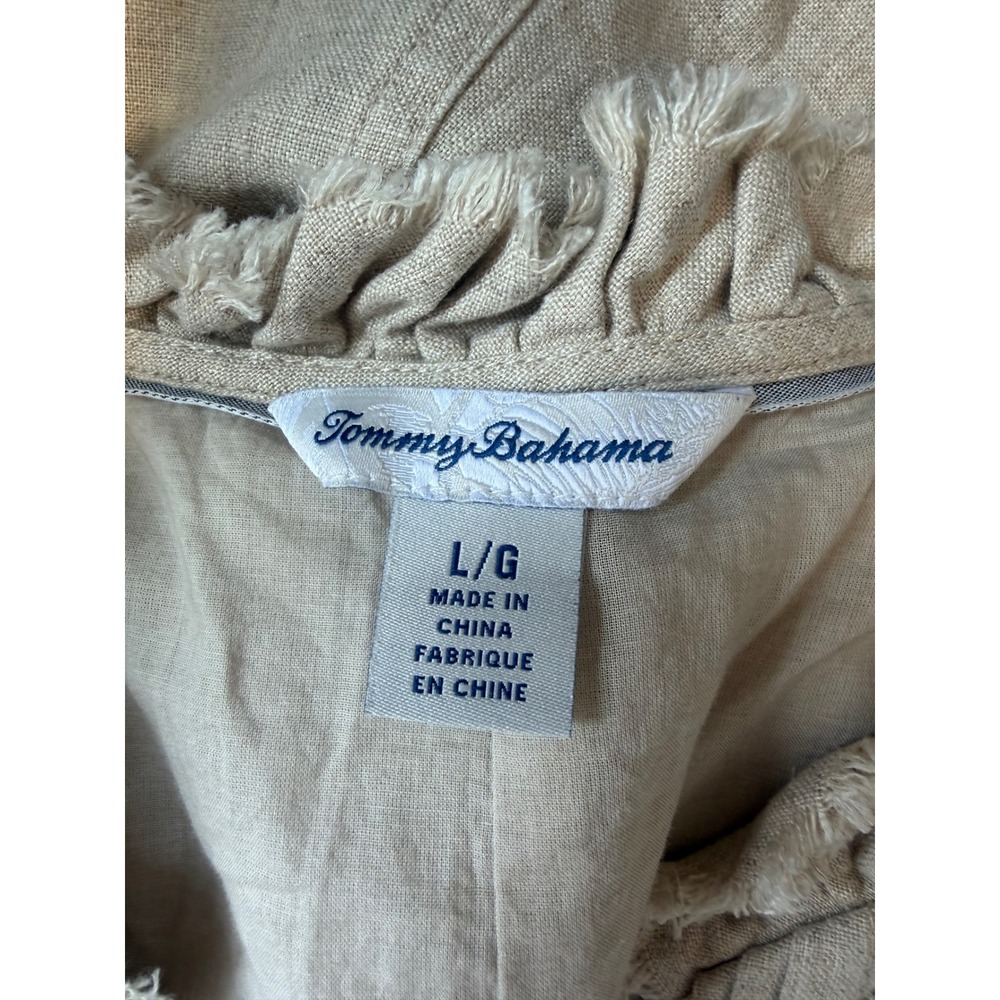 Tommy Bahama Linen Blend Beige Ruffle Dress Sz Large Resort Vacation Coastal - Picture 7 of 8